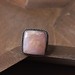 Pink Peruvian opal gemstone ring, size 6.25